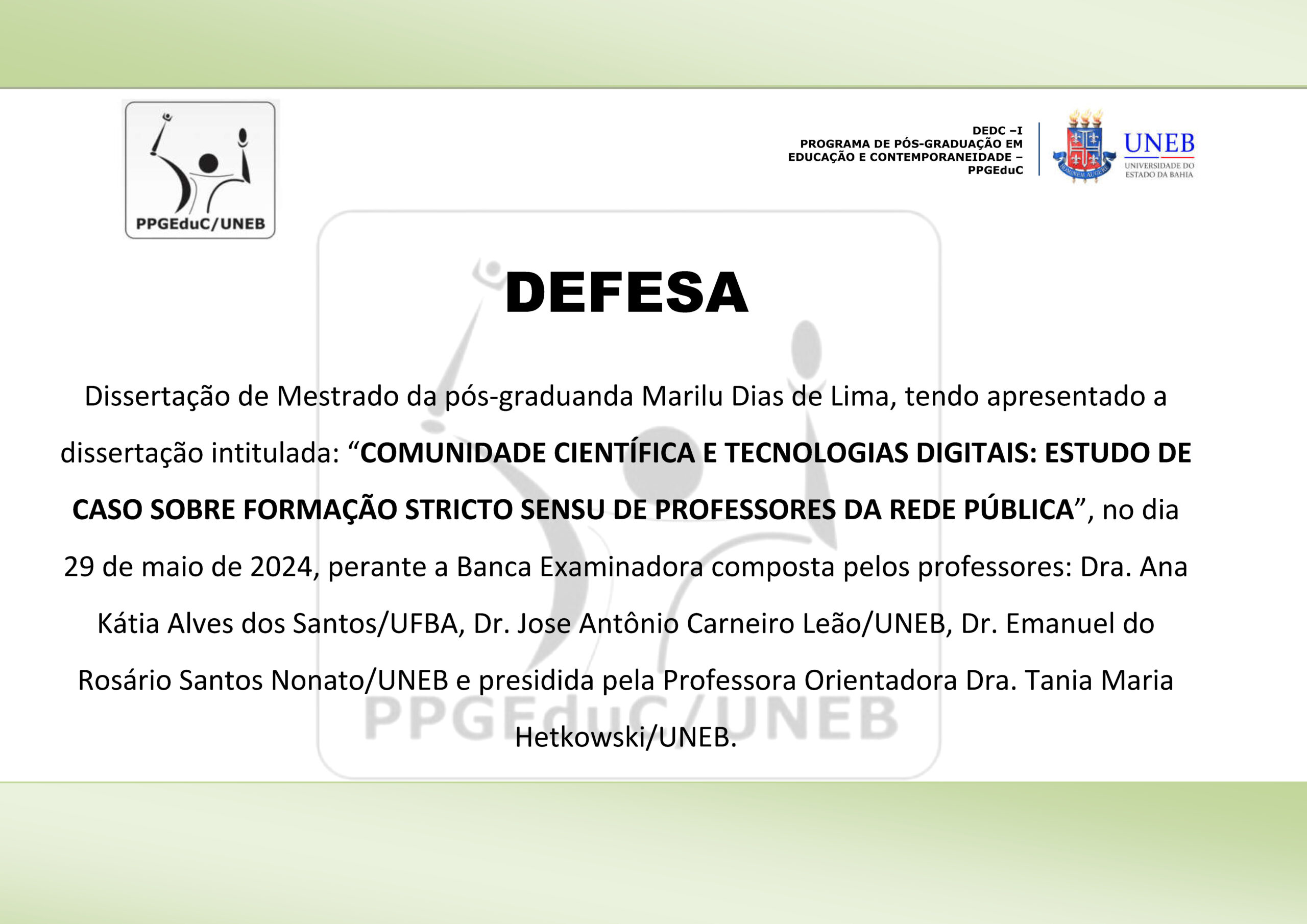Defesa de DISSERTAÇÃO – Marilu Dias de Lima (29/05/2024 às 14h)
